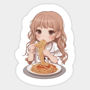 Cute girl eating spaghetti Sticker